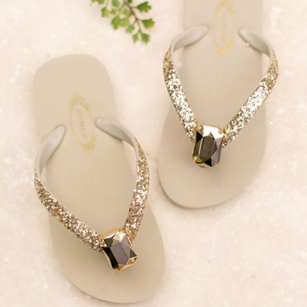 Gold Jewel Flip Flops